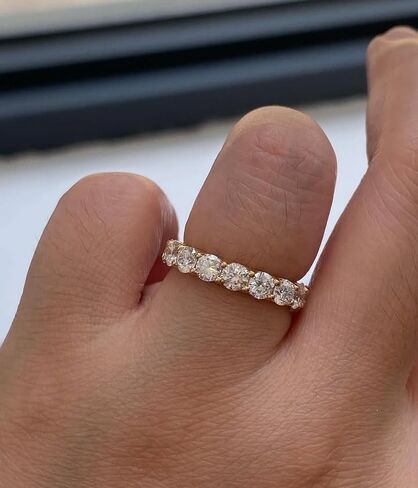 YashJewelArt 3.00Ct Round Cut Lab Created Diamond Women's Full Eternity Wedding Band Ring 14K Yellow Gold Finish 925 Sterling Silver in Kuwait