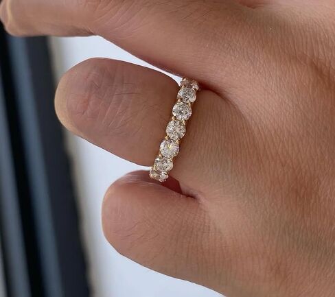 YashJewelArt 3.00Ct Round Cut Lab Created Diamond Women's Full Eternity Wedding Band Ring 14K Yellow Gold Finish 925 Sterling Silver in Kuwait