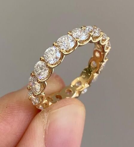 YashJewelArt 3.00Ct Round Cut Lab Created Diamond Women's Full Eternity Wedding Band Ring 14K Yellow Gold Finish 925 Sterling Silver in Kuwait