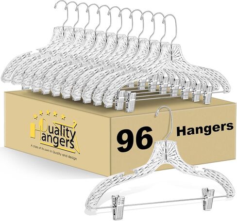 Quality Clear Plastic Skirt Hangers - 24 Pack Crystal Cut Pants Dress Durable Plastic Hanger Set with Adjustable Clips - Heavy Duty Hangers in Saudi Arabia