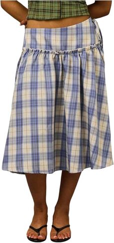 Verdusa Women's Drop Waist Skirt Plaid Print Midi Summer Skirt Loose Fit in Kuwait
