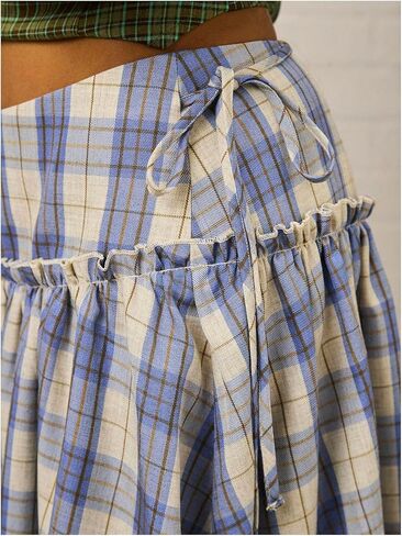 Verdusa Women's Drop Waist Skirt Plaid Print Midi Summer Skirt Loose Fit in Kuwait