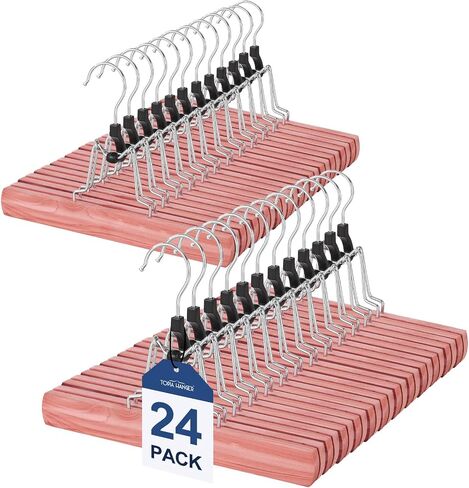 TOPIA HANGER 12 Pack Wooden Pants Hangers, Hair Extension Hangers Non Slip Skirt Hanger Wood Clamp with Velvet Padded 360° Swivel Hook for Jeans, Skirts, Trousers, Wigs CT67B in Kuwait