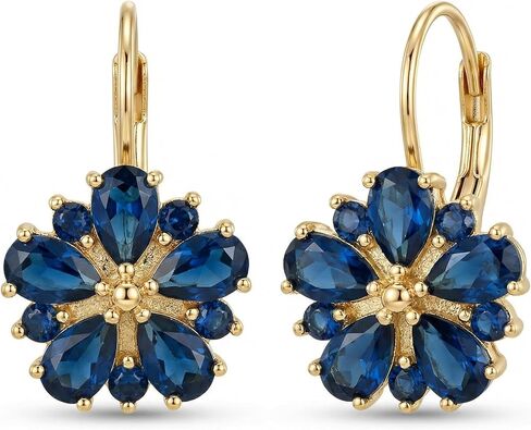 Blue Earrings for Women Vintage Gold Sapphire Floral Earrings and Trendy Navy Jewelry Elegant Design for Women Leverback Earring in Saudi Arabia