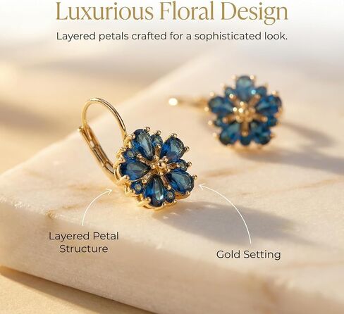 Blue Earrings for Women Vintage Gold Sapphire Floral Earrings and Trendy Navy Jewelry Elegant Design for Women Leverback Earring in Saudi Arabia