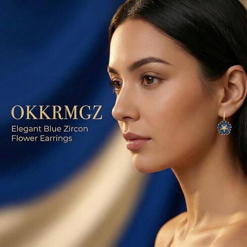 Blue Earrings for Women Vintage Gold Sapphire Floral Earrings and Trendy Navy Jewelry Elegant Design for Women Leverback Earring in Saudi Arabia