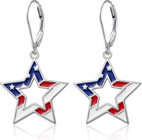 American Flag Earrings for Women 925 Sterling Silver Red White Blue Star 4th of July Patriotic Dangle Earrings USA Independence Day Patriots Jewelry for Women Friend Wife Daughters in Kuwait