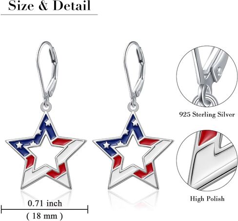American Flag Earrings for Women 925 Sterling Silver Red White Blue Star 4th of July Patriotic Dangle Earrings USA Independence Day Patriots Jewelry for Women Friend Wife Daughters in Kuwait