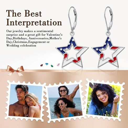 American Flag Earrings for Women 925 Sterling Silver Red White Blue Star 4th of July Patriotic Dangle Earrings USA Independence Day Patriots Jewelry for Women Friend Wife Daughters in Kuwait