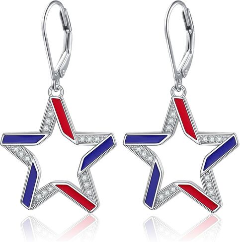 American Flag Earrings for Women 925 Sterling Silver Red White Blue Star 4th of July Patriotic Dangle Earrings USA Independence Day Patriots Jewelry for Women Friend Wife Daughters in Kuwait