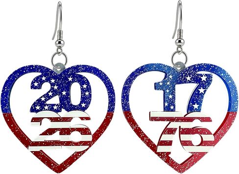 American Flag Earrings 4th of July Earrings for Women Acrylic Heart Star Flag Dangle Drop Earrings Handmade Independence Day Patriotic Earrings Holiday Gifts in Kuwait