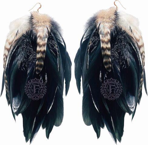 Black Feather Earrings for Women Dangling Nature Feather Earring 6"-8" Long Fashmorous in Saudi Arabia