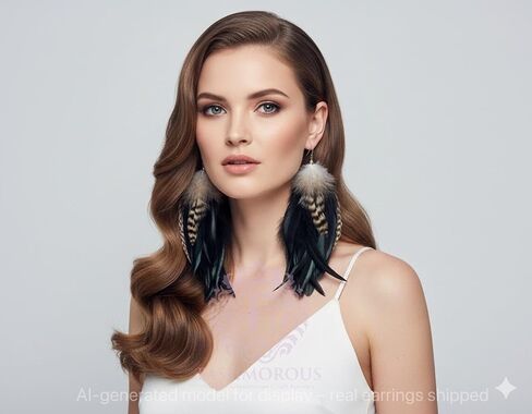 Black Feather Earrings for Women Dangling Nature Feather Earring 6"-8" Long Fashmorous in Saudi Arabia