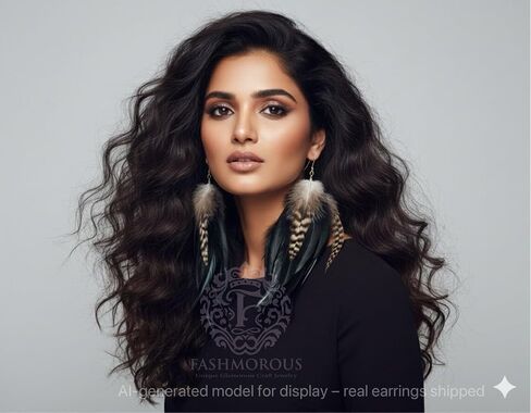 Black Feather Earrings for Women Dangling Nature Feather Earring 6"-8" Long Fashmorous in Saudi Arabia