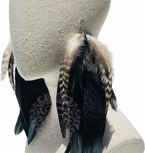 Black Feather Earrings for Women Dangling Nature Feather Earring 6"-8" Long Fashmorous in Saudi Arabia