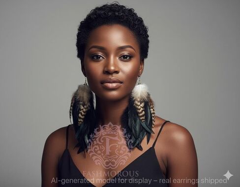 Black Feather Earrings for Women Dangling Nature Feather Earring 6"-8" Long Fashmorous in Saudi Arabia
