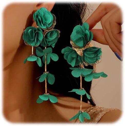 Fabric Flower Earrings for Women Colorful Long Tassel Floral Drop Earrings Fashion Boho Exaggerated Statement Beach Party Jewelry in Saudi Arabia