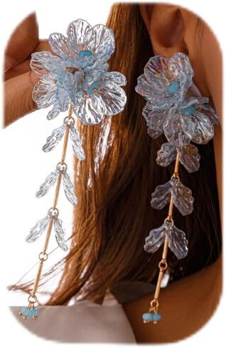 Fabric Flower Earrings for Women Colorful Long Tassel Floral Drop Earrings Fashion Boho Exaggerated Statement Beach Party Jewelry in Saudi Arabia