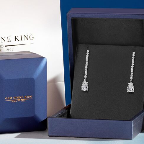 Gem Stone King 1.76 Cttw IGI Certified Lab Grown Diamond في أقراط من الذهب الأبيض عيار 14 قيراط للنساء | مركز على شكل كمثرى ألماس 0.70 قيراط | لون D-E | وضوح VS1-VS2 in Kuwait