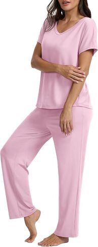 QUEZHU Women's Summer Pajamas Sets Short Sleeve Tops and Long Pants 2 Piece Lounge Soft Pjs Loungewear with Pockets in Saudi Arabia