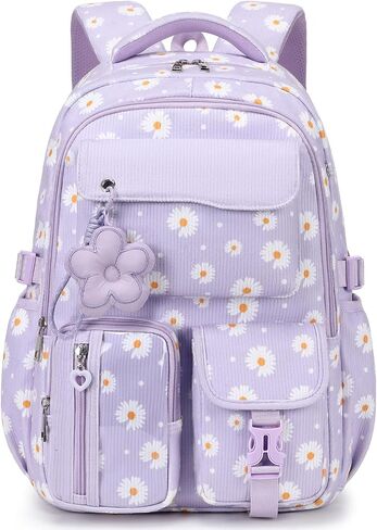 MUSEVOS Girls School Backpack for Kids, Cute Kawaii Corduroy Bookbag, Large Capacity Multi-Pocket School Bag Purple Daisy in Saudi Arabia