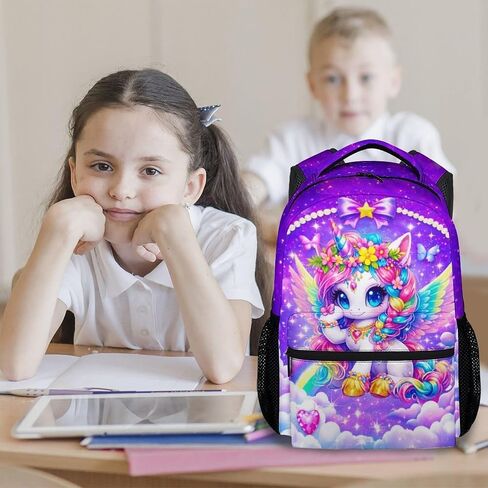 Girls Unicorn Backpack, 17 Inch Kids Rainbow Bookbag | Water-Resistant Polyester Kindergarten School Bag with Multiple Organizer Pockets in Saudi Arabia