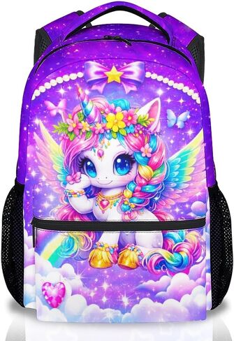Girls Unicorn Backpack, 17 Inch Kids Rainbow Bookbag | Water-Resistant Polyester Kindergarten School Bag with Multiple Organizer Pockets in Saudi Arabia