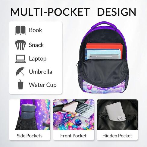 Girls Unicorn Backpack, 17 Inch Kids Rainbow Bookbag | Water-Resistant Polyester Kindergarten School Bag with Multiple Organizer Pockets in Saudi Arabia
