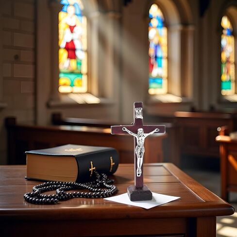 Mozff Wall and Table Wood Cross Crucifix, Crucifix Wall Cross Wooden Catholic Cross With Stand Religious Christian Standing Church Home Ornaments For Prayers in Saudi Arabia