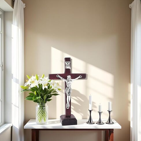 Mozff Wall and Table Wood Cross Crucifix, Crucifix Wall Cross Wooden Catholic Cross With Stand Religious Christian Standing Church Home Ornaments For Prayers in Saudi Arabia