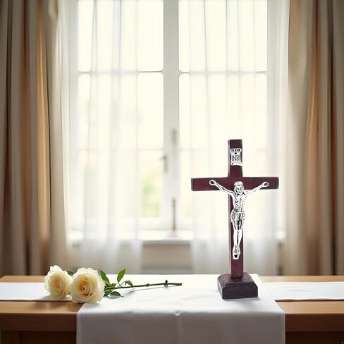 Mozff Wall and Table Wood Cross Crucifix, Crucifix Wall Cross Wooden Catholic Cross With Stand Religious Christian Standing Church Home Ornaments For Prayers in Saudi Arabia
