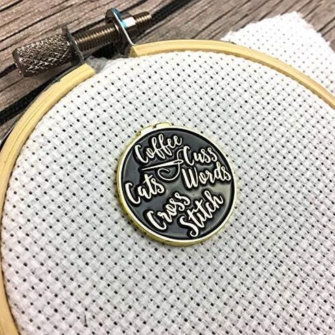 Coffee Cats Cuss Words Cross Stitch Enamel Needle Minder in Saudi Arabia
