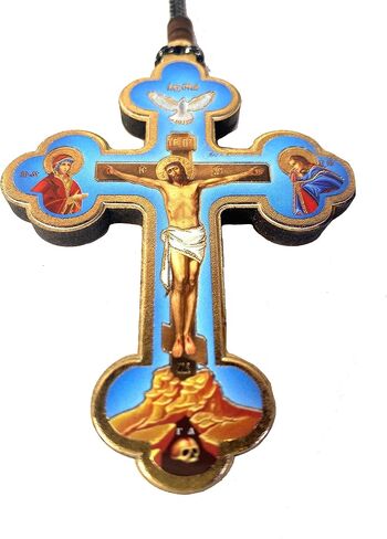 Needzo Cross قلادة صليب للسيارة أو الغرفة على الحبل، احفظنا على الظهر، حمامة الروح القدس على أعلى الصليب، 3 1/2 بوصة صنع في أوكرانيا in Kuwait