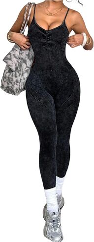 Verdusa Women's Washed One Piece Workout Jumpsuits Twist Knot Open Back Sleeveless Pants Jumpsuit Yoga Outfits in Kuwait