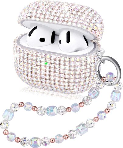 Compatible with AirPods 4 Case Protective Glitter Diamond Rhinestone Silver Case for AirPods 4th Generation with Luxury Shining Keychain for Women in Kuwait