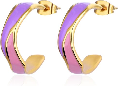 Two Tone Enamel Hoop Earrings for Women C-Shaped Earrings Colorful Enamel Jewelry Christmas Gift for Wife Girlfriend in Kuwait