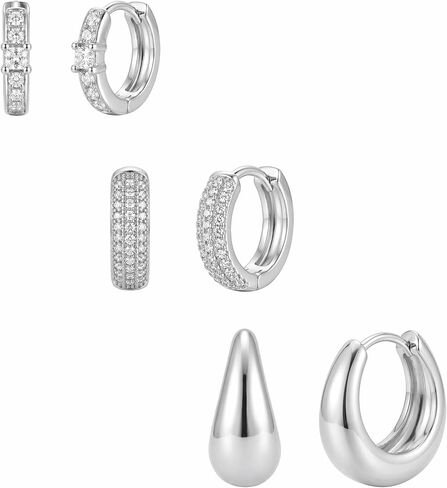 3Pairs Dainty Hoop Earrings for Women Huggie Hoop Earrings Hypoallergenic Jewelry Pieces Small Earring Stack Set Lobe Helix Conch Cartilage Hoops for Sensitive Ears in Saudi Arabia