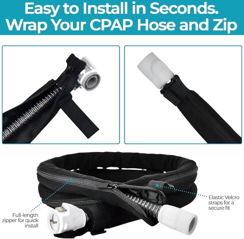 Heated CPAP Hose Cover for ResMed AirSense 11 and 10, 6ft 4in Full-Length Zipper Sleeve, Reduces Condensation and Noise, Cat Proof in Saudi Arabia