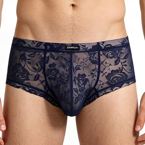 JINSHI Men's Sheer Lace Bikini Briefs Sexy See-Through Underwear Pouch Breathable Low Rise Floral Lace Panties in Kuwait