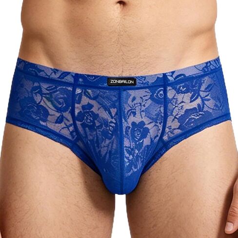 JINSHI Men's Sheer Lace Bikini Briefs Sexy See-Through Underwear Pouch Breathable Low Rise Floral Lace Panties in Kuwait