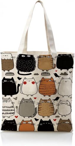 Cute Cartoon Cat Canvas Tote Bag, Reusable Canvas Shopping Bag with Kawaii Cats Pattern, Eco Friendly Grocery Tote for Daily Errands Beach Travel, Gift for Cat Lovers in Saudi Arabia