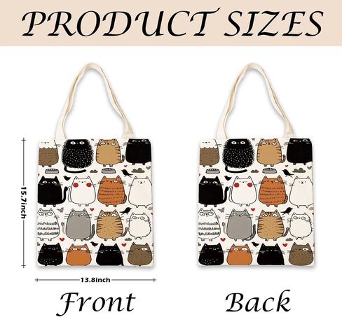 Cute Cartoon Cat Canvas Tote Bag, Reusable Canvas Shopping Bag with Kawaii Cats Pattern, Eco Friendly Grocery Tote for Daily Errands Beach Travel, Gift for Cat Lovers in Saudi Arabia