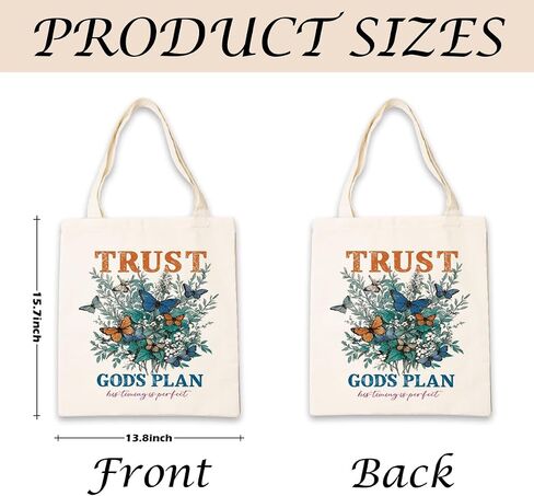 Christian Tote Bag, Trust God’s Plan Butterfly Floral Canvas Bag, His Timing Is Perfect Inspirational Bible Verse Shopper, Reusable Grocery Book Bags, Faith Christian Church Gift in Saudi Arabia