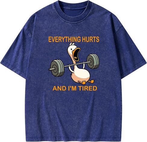 Novelty Washed Sweatshirt with “Everything Hurts, I'm Tired" Duck Print, Men's Casual Sweatshirt Black in Kuwait