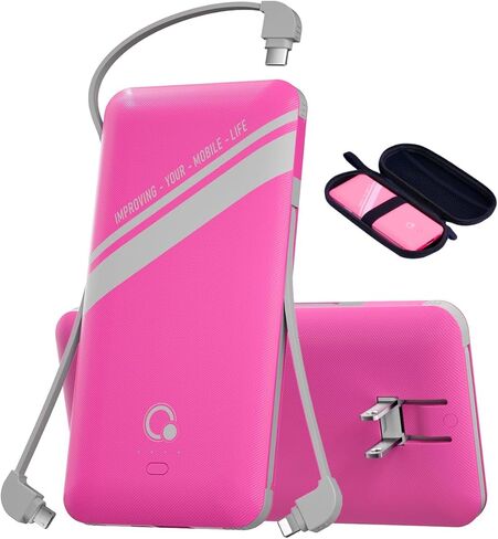 10000mAh Power Bank, Q Slim Portable Charger,4 Output External Battery Pack with Built-in AC Wall Plug Micro USB C Three Cables Compatible with Different Kinds of Mobilephone (Purple) in Kuwait