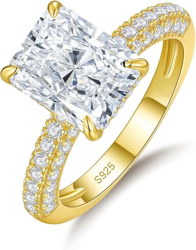 خواتم خطوبة من AVECON 4CT قطع مويسانيتي مشعة للنساء، مثالية لاقتراح رومانسي، D Color VVS1 مختبر مويسانيتي، فضة استرلينية مطلية بالذهب عيار 14 قيراط، هدية عيد الحب في الذكرى السنوية، مقاس 5 in Kuwait