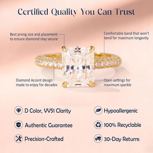 خواتم خطوبة من AVECON 4CT قطع مويسانيتي مشعة للنساء، مثالية لاقتراح رومانسي، D Color VVS1 مختبر مويسانيتي، فضة استرلينية مطلية بالذهب عيار 14 قيراط، هدية عيد الحب في الذكرى السنوية، مقاس 5 in Kuwait