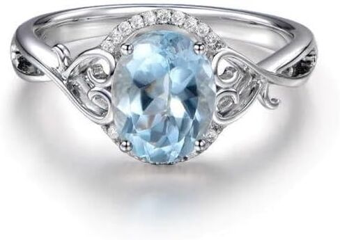 2 Carat(ctw) Aquamarine Ring Sterling Silver Aquamarine Rings for Women Vintage Oval Moissanite Engagement Rings for Women/Girlfriend/Fiancee in Saudi Arabia