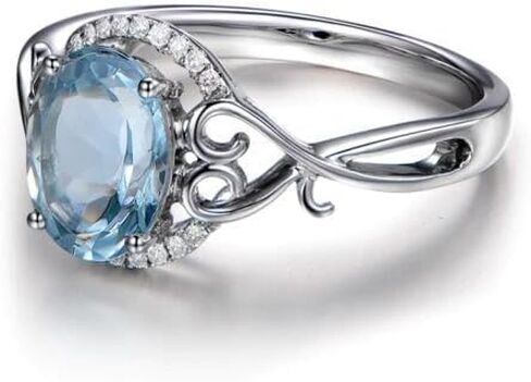 2 Carat(ctw) Aquamarine Ring Sterling Silver Aquamarine Rings for Women Vintage Oval Moissanite Engagement Rings for Women/Girlfriend/Fiancee in Saudi Arabia