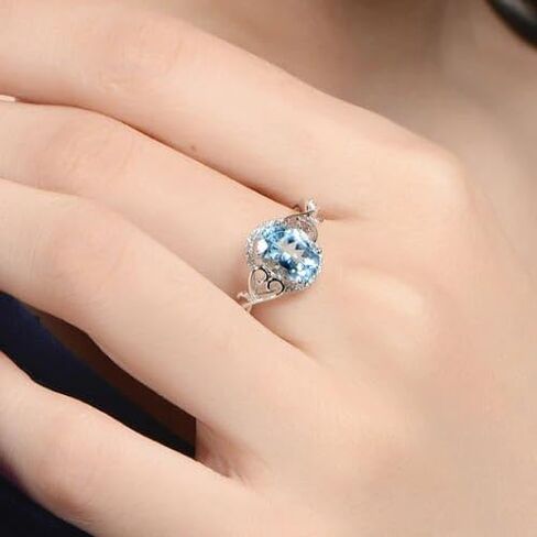 2 Carat(ctw) Aquamarine Ring Sterling Silver Aquamarine Rings for Women Vintage Oval Moissanite Engagement Rings for Women/Girlfriend/Fiancee in Saudi Arabia